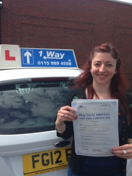 Passed on 24th June 2013 at Colwick Driving Test Centre with the help of her Driving Instructor Cat Sambell....